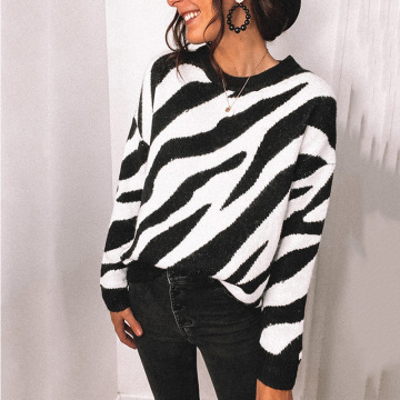 Women's Zebra Striped Print Sweater Tops