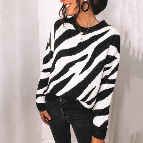 Tops Tees And Blouses Women's Zebra Striped Print Sweater Tops Supplier