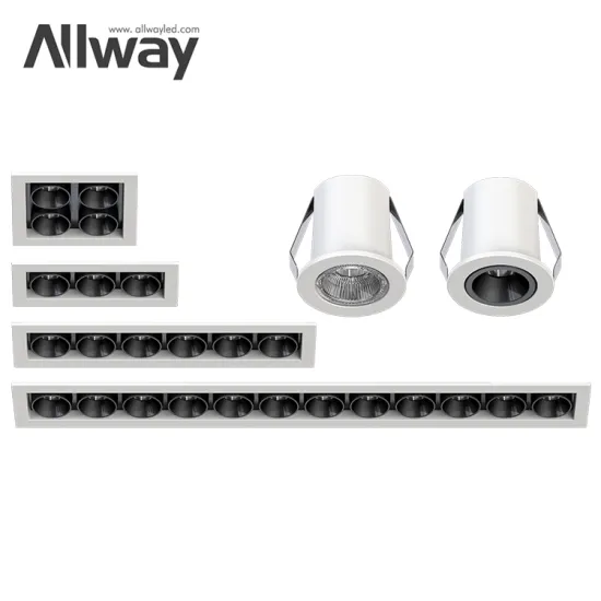 ALLWAY High Lumens Aluminum Recessed Ceiling Linear Down Light: 2W, 5W, 6W, 8W, 10W, 20W LED Downlights for Indoor Hotel and Home Spot Lighting