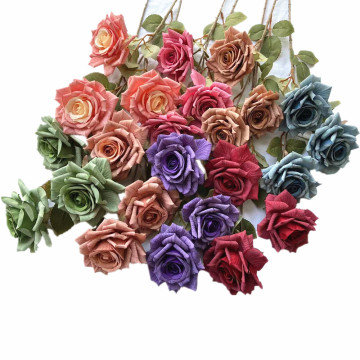 Artificial 3-Head Rose Flower Branch with Screen Printing, 67cm Long