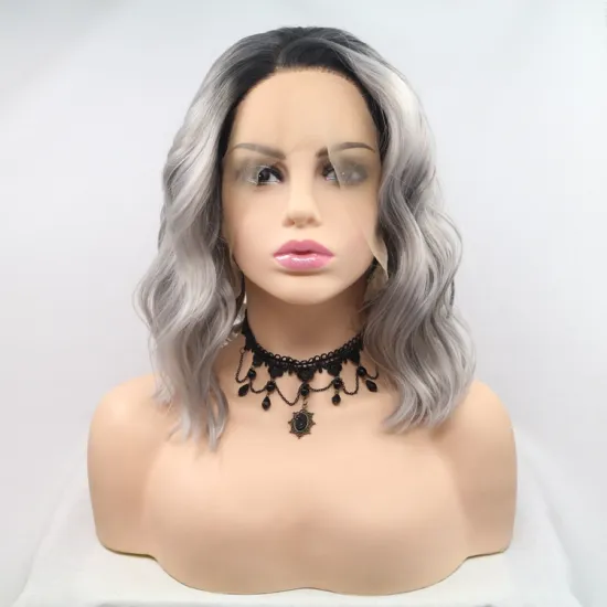 Vigorous ombre short bob premium high quality curly wholesale black women synthetic hair wigs with lace front