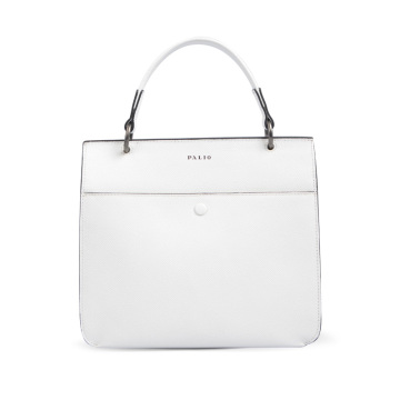 Leather Work Satchel Winged Tote in White