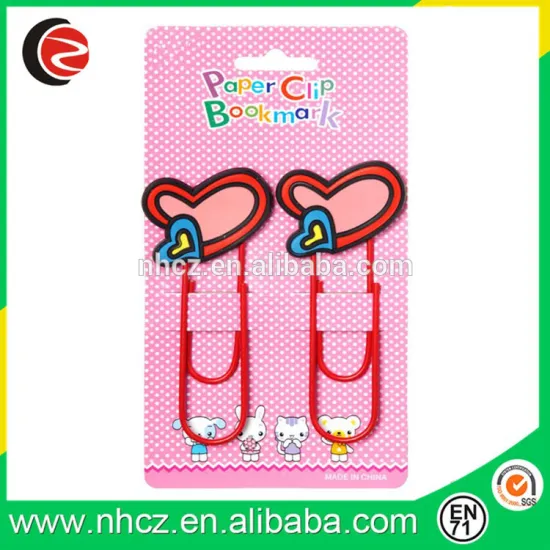 Red Double Heart Shaped Soft PVC Bookmark/ Metal Paper Clip