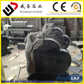 black granite angel headstone, china black granite heart tombstone