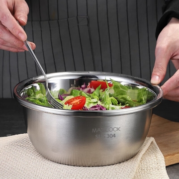 Maxcook 3 PCS Set 304 Stainless Steel Mixing Bowls 20/22/24CM - White