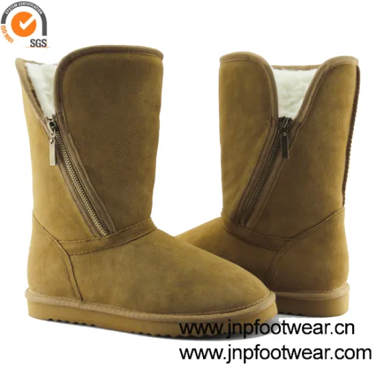 Side zipper leather boots women winter half calf style