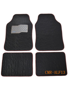 Black Car Mat with Leather Surface and PVC Back (CMR-ALF01)