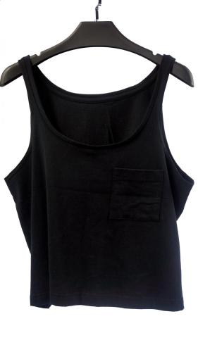Camiseta sin mangas negra para mujer con cuello redondo grande