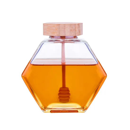 X5 Honey Pot 220ml 380ml Hexagonal Glass Honey Jar with Wooden Dipper Cork Lid Cover Beautiful Jelly Jar for Home Kitchen