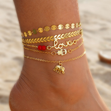 2024 NIEUWE BOHEMIA CHARM -keten Enkle Bracelet Boho Pineapple Star Pendant Anklet Set voor vrouwen