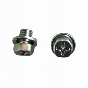 Hex head screws with washer, white zinc-plating
