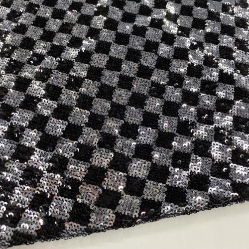 Neoteric Black Silver Pailletten Schachbrett Stickerei Stoff