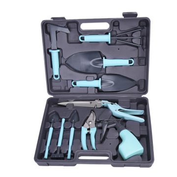 Strumento da giardino in alluminio professionale in alluminio in arancia e blu: kit di giardinaggio all'aperto con valigia
