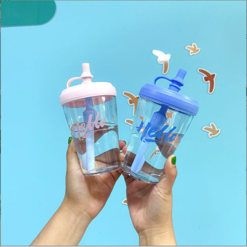 Plastic straw portable water bottle with straw