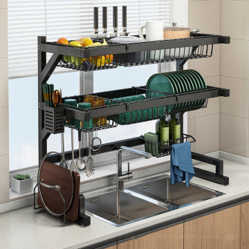 Metal Double-Tiered Kitchen Sink Organizer Rack for Dishes and Spices