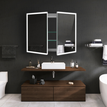 Smart Touch Bathroom Vanity Mirror Cabinet with Light and Wall-Mounted Storage