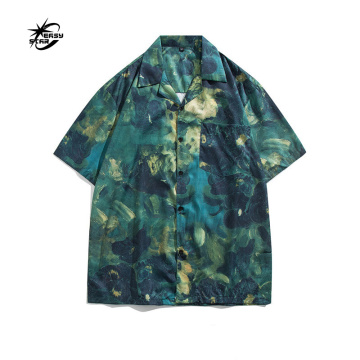 Wholesale Men's Polyester Hawaiian Beach Shirt with Lapel Button Closure