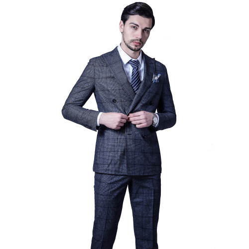 100% Wool Plaid Dark Grey Business Slim Suits