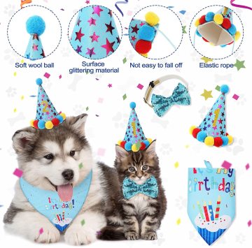 Dog Birthday Bandana with Hat and Number Plaid Banner for Party Outfits
