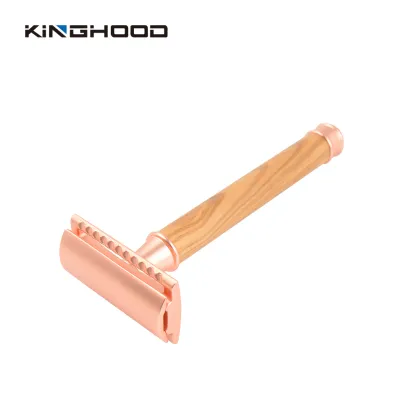 Bamboo Handle Wooden Safety Razor with Twin Edge Metal Blade