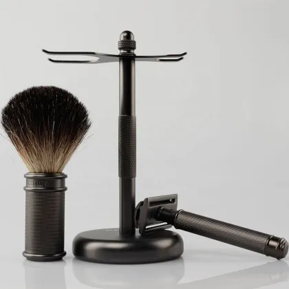 Classic Black Safety Razor Set with Black Badger Shaving Brush