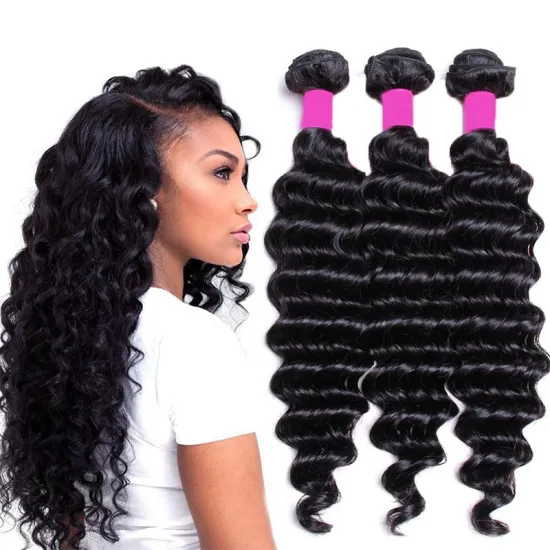 Brazilian Deep Wave Human Hair Bundles with Baby Hair 100% Unprocessed Virgin Brazilian Human Hair Natural Black wholesale