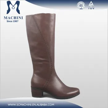 Genuine leather brown knee high boots shoes for women
