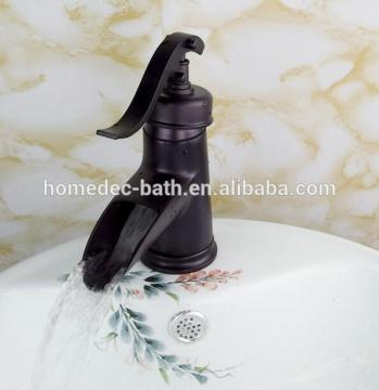 Waterfall Spout Oil Rubbed Bronze Single Handle Bathroom Sink Vessel Faucet Basin Mixer Tap, ORB Lavatory Faucets Short Body