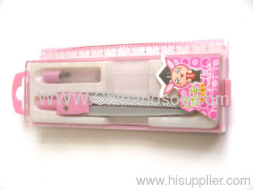 Gray +pink Pencil Lead Drawing Compasses Plastic Case  130*45*20mm 1 Pencil Lead 1 Ruler 1 Compasses 