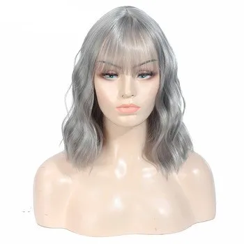Wholesale  Body Wave Wigs Natural Black Brown Green Gray Cosplay Short Bob With Bangs Wigs Synthetic Wigs For Woman Halloween