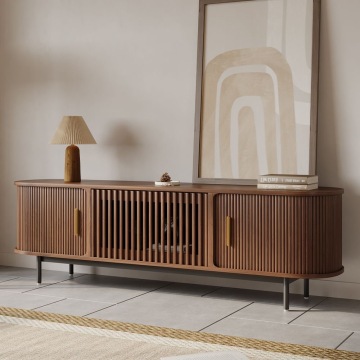 Modern Farmhouse TV Stand with Sliding Barn Doors and Adjustable Shelves for TVs Up to 65 Inches