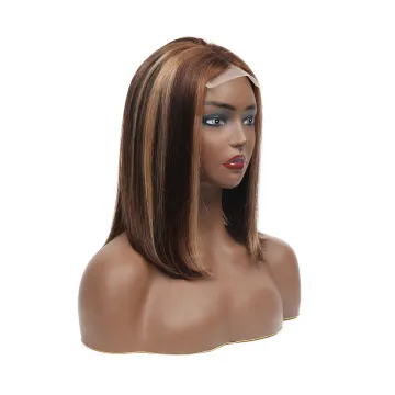 Cheap 4/27 Highlight Blonde Ombre Bob HD Lace Wig Brazilian Human Hair Piano Color Short Straight Bob Transparent Lace Front Wig