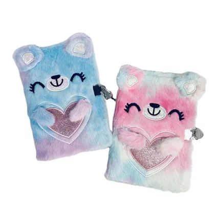 2025 New KRC Cute Plush Bear A5 Diary Kawaii Notebook with Lock