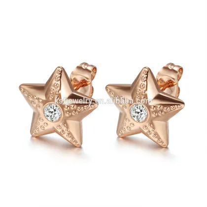 Beautiful Stainless Steel Star Rose Gold Earrings Jewelry Fashion for Women
