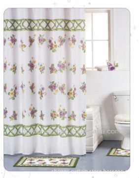 polyester fabric printed simple flower shower curtain
