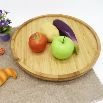 Wood Lazy Susan Rotating Turntable Dining Table Top Bamboo Round Serving Tray Bamboo Kitchen Turntable