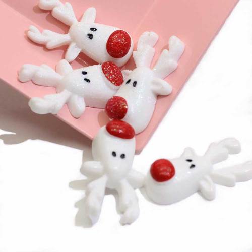 Cartoon Christmas Reindeer Head Resin Cabochons Flatback Animal For Children Hairpin Rubber String or Pencil-box Accessori