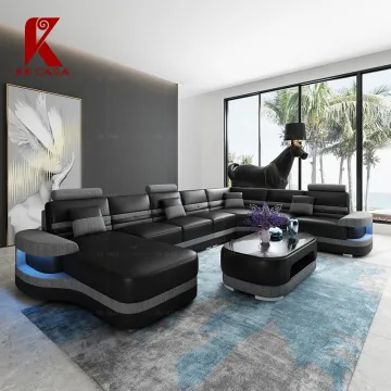 Modern Leather U-Shaped Sectional Sofa Set - 7 Piece Furniture for Living Room