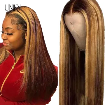 Highlighted Transparent HD Lace Front Human Hair Wig, Brazilian Ombre Color Pre Dyed 13x4 HD 360 Full Lace Wigs For Black Women