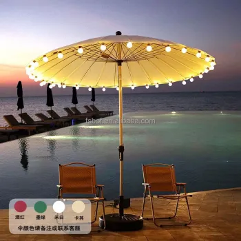 White Waterproof Solar Light Umbrella for Outdoor Restaurants and Beaches - 2.5m Patio Umbrellas from China