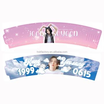 Manica da tazza di carta da stampa personalizzata K-pop di alta qualità per evento di compleanno