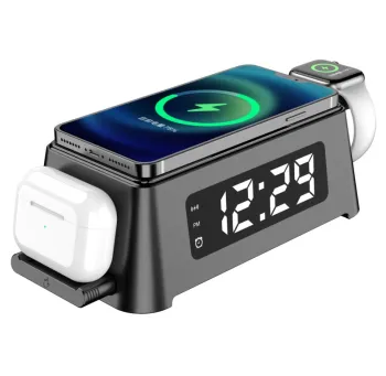 4-in-1 Smart Alarm Clock with 15W Fast Wireless Charging Station - 2023