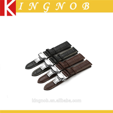 14 16 18 19 20 21 22 24mm Stainless Steel Silver Deployment Clasp Calf Leather Watch Band Strap