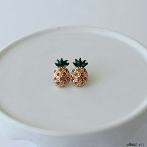 Fashion Studed Pave Enamel Crystal Pineapple Earrings