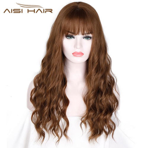 Aisi Hair Long Synthetic Wigs with Bangs Body Wave Long Wavy Wigs Heat Resistant Fiber Wigs for Africans Americans