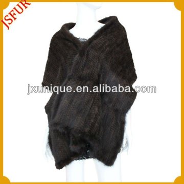 Fashion women's black knitted mink fur shawl
