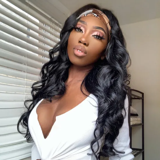 Wholesale Natural Black Daily Party Cosplay Body Wave Headband Wig Synthetic Hair For Black Women
