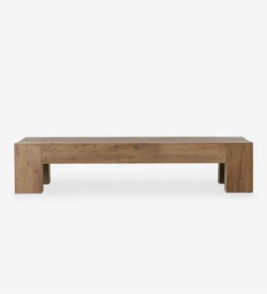 American Vintage Rustic Rectangle Solid Oak Wood Bevan Coffee Table
