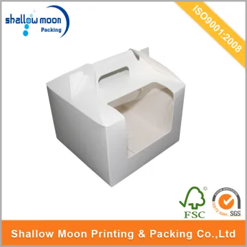 Pure white PVC windown cake packaging paper box with handle