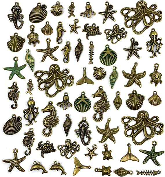 100g Assorted Antique Bronze Ocean Themed Charms beads